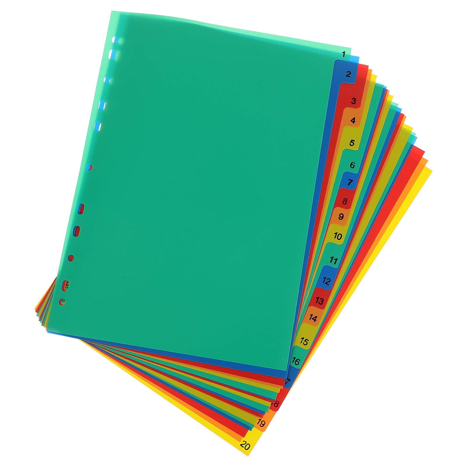 Tab Divider A4 - 20 intercalaires en plastique colorés A4